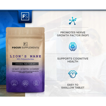 Focus Supplements Soplówka Jeżowata Lion’s Mane 50:1 Extract 120 Tabletek po 2000mg