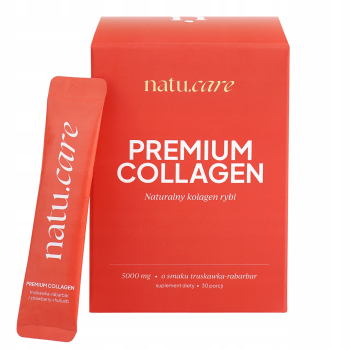 Natu Care Kolagen Rybi PREMIUM 5000 mg – Truskawka & Rabarbar | 30 saszetek do picia